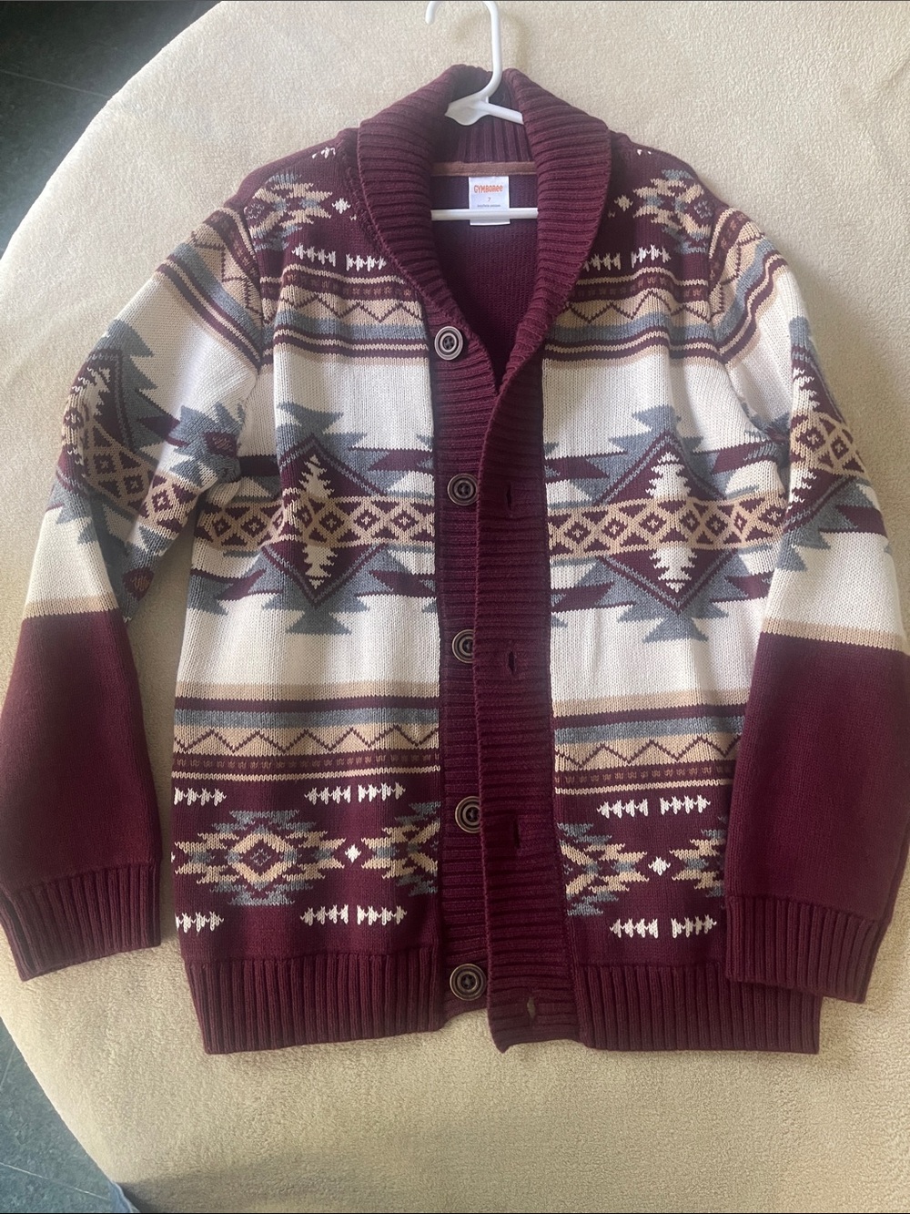 Gymboree Collar Fair Isle Cardigan Sweater - Burgundy/Cream